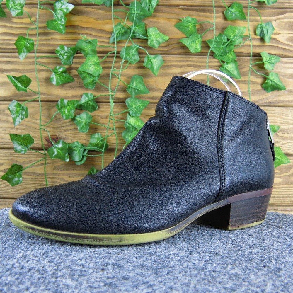 Lucky Brand Bremma Women's 9 Black Leather Ankle Boots Block Heel Zip Casual